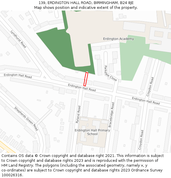 139, ERDINGTON HALL ROAD, BIRMINGHAM, B24 8JE: Location map and indicative extent of plot