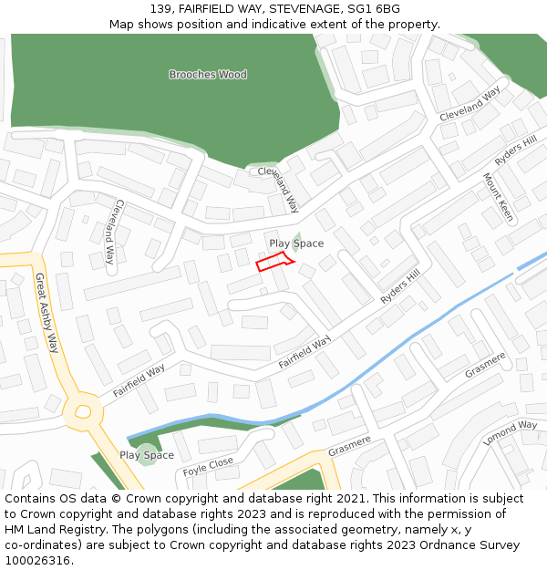 139, FAIRFIELD WAY, STEVENAGE, SG1 6BG: Location map and indicative extent of plot