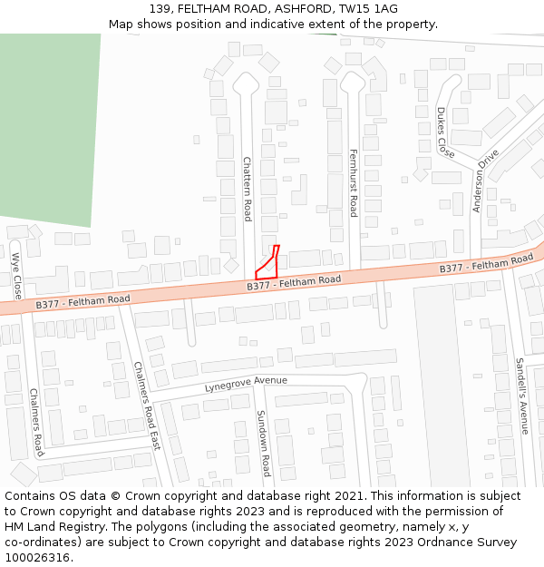 139, FELTHAM ROAD, ASHFORD, TW15 1AG: Location map and indicative extent of plot