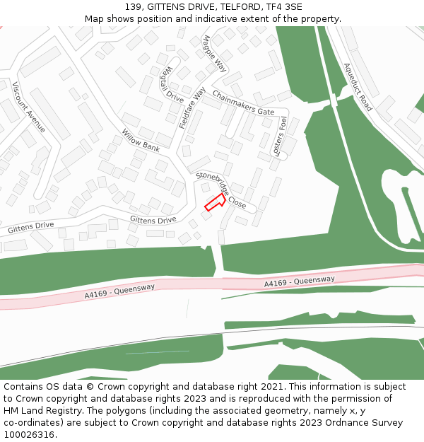 139, GITTENS DRIVE, TELFORD, TF4 3SE: Location map and indicative extent of plot