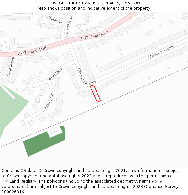 139, GLENHURST AVENUE, BEXLEY, DA5 3QQ: Location map and indicative extent of plot