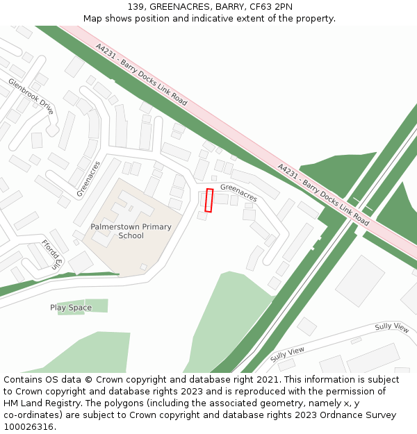 139, GREENACRES, BARRY, CF63 2PN: Location map and indicative extent of plot