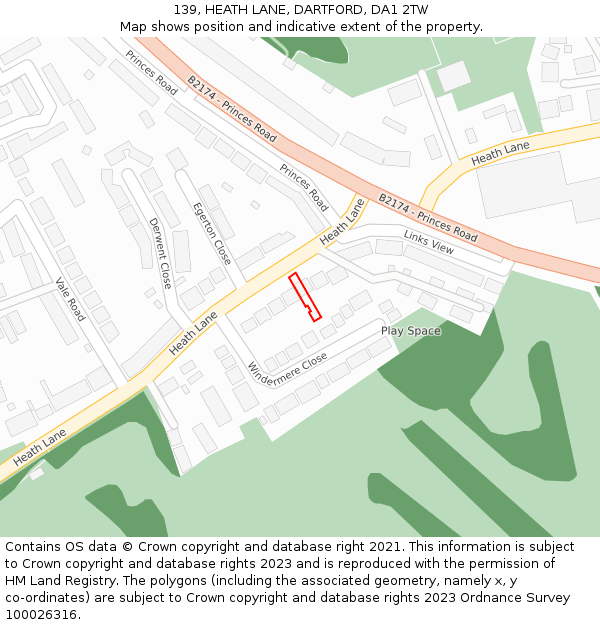 139, HEATH LANE, DARTFORD, DA1 2TW: Location map and indicative extent of plot