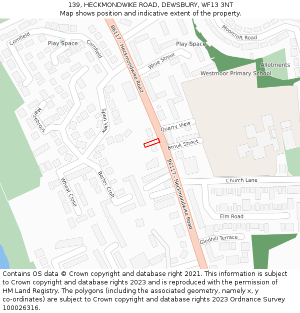 139, HECKMONDWIKE ROAD, DEWSBURY, WF13 3NT: Location map and indicative extent of plot