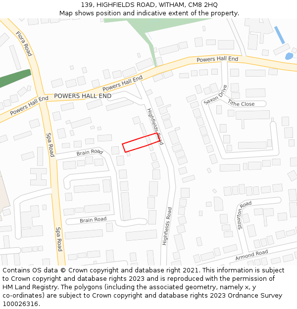 139, HIGHFIELDS ROAD, WITHAM, CM8 2HQ: Location map and indicative extent of plot