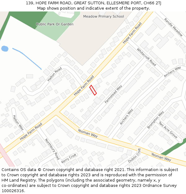 139, HOPE FARM ROAD, GREAT SUTTON, ELLESMERE PORT, CH66 2TJ: Location map and indicative extent of plot