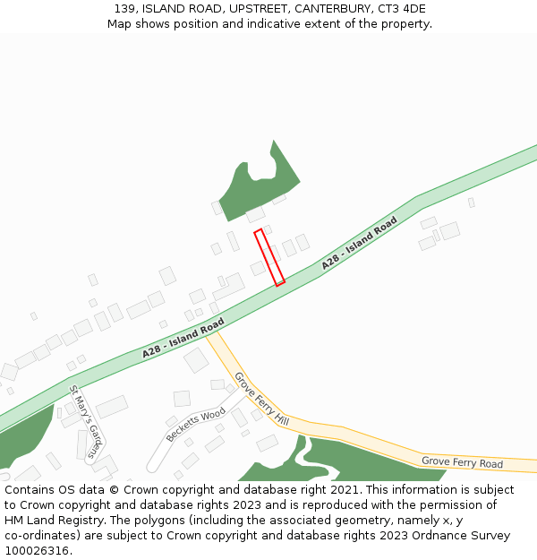 139, ISLAND ROAD, UPSTREET, CANTERBURY, CT3 4DE: Location map and indicative extent of plot