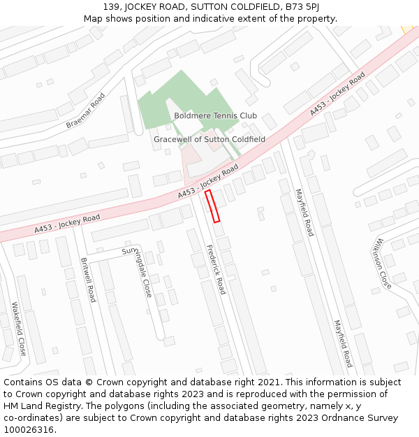 139, JOCKEY ROAD, SUTTON COLDFIELD, B73 5PJ: Location map and indicative extent of plot