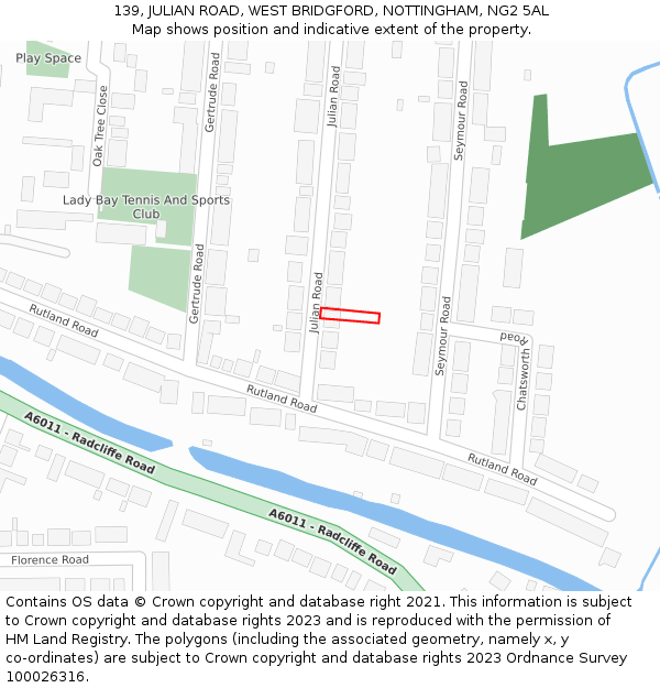 139, JULIAN ROAD, WEST BRIDGFORD, NOTTINGHAM, NG2 5AL: Location map and indicative extent of plot