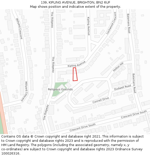 139, KIPLING AVENUE, BRIGHTON, BN2 6UF: Location map and indicative extent of plot