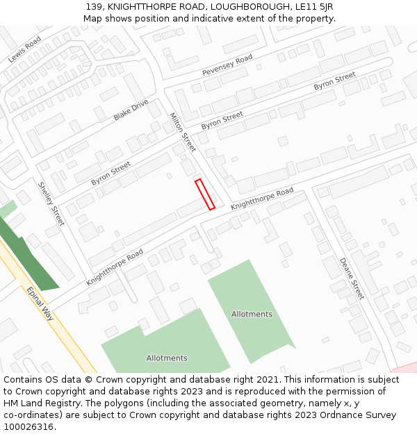 139, KNIGHTTHORPE ROAD, LOUGHBOROUGH, LE11 5JR: Location map and indicative extent of plot