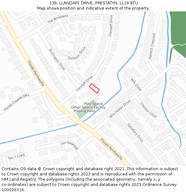 139, LLANDAFF DRIVE, PRESTATYN, LL19 8TU: Location map and indicative extent of plot