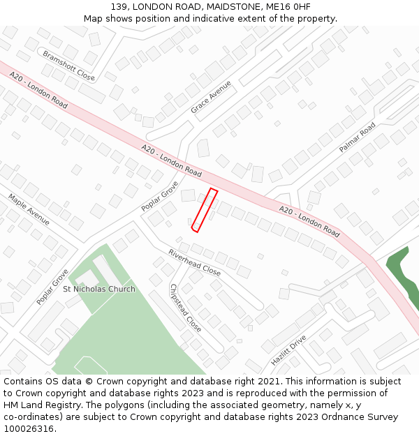 139, LONDON ROAD, MAIDSTONE, ME16 0HF: Location map and indicative extent of plot