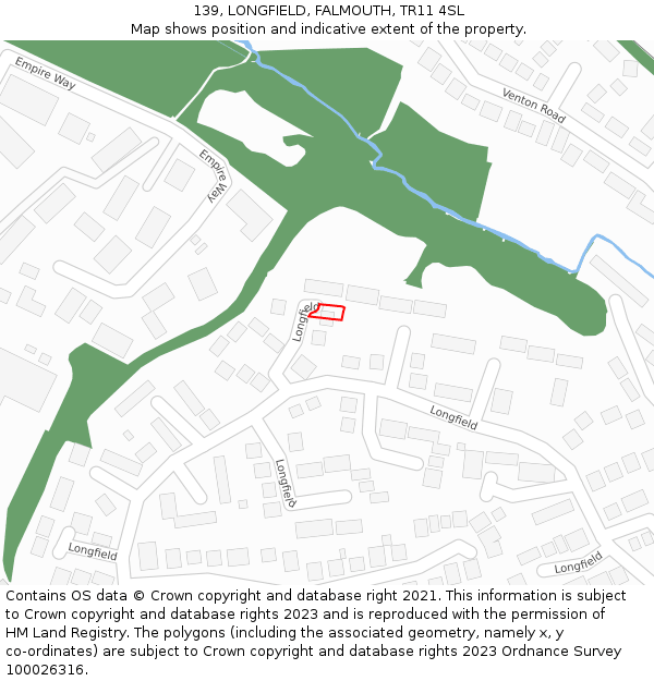 139, LONGFIELD, FALMOUTH, TR11 4SL: Location map and indicative extent of plot