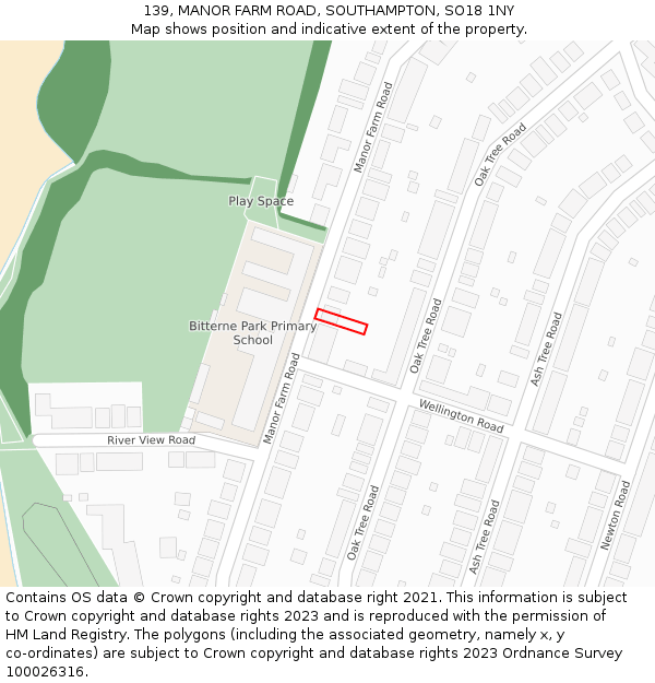 139, MANOR FARM ROAD, SOUTHAMPTON, SO18 1NY: Location map and indicative extent of plot