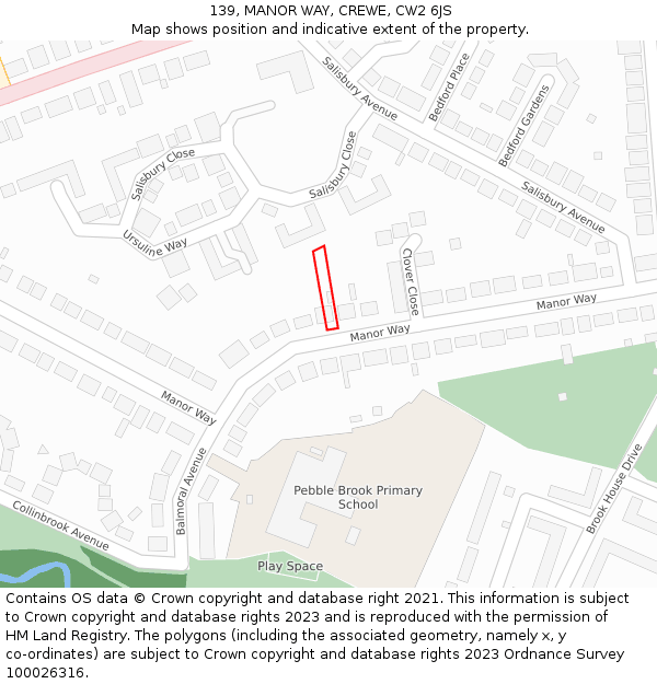 139, MANOR WAY, CREWE, CW2 6JS: Location map and indicative extent of plot