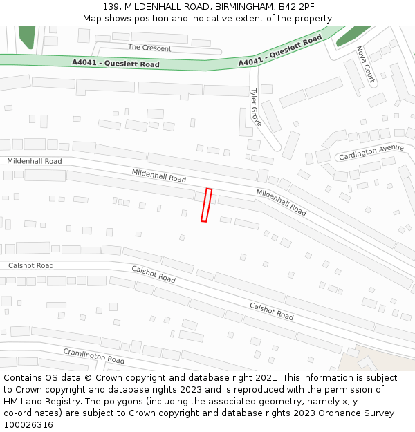 139, MILDENHALL ROAD, BIRMINGHAM, B42 2PF: Location map and indicative extent of plot