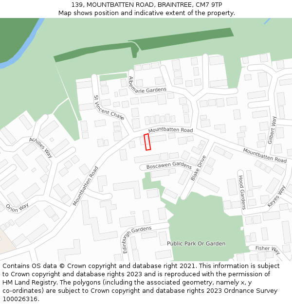 139, MOUNTBATTEN ROAD, BRAINTREE, CM7 9TP: Location map and indicative extent of plot