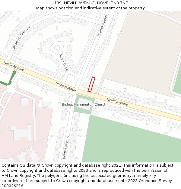 139, NEVILL AVENUE, HOVE, BN3 7NE: Location map and indicative extent of plot