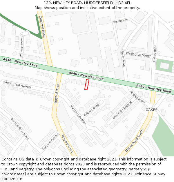 139, NEW HEY ROAD, HUDDERSFIELD, HD3 4FL: Location map and indicative extent of plot