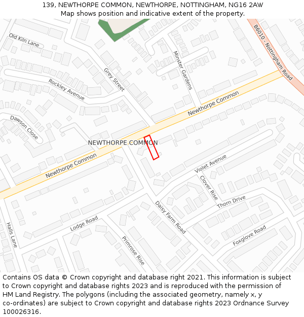 139, NEWTHORPE COMMON, NEWTHORPE, NOTTINGHAM, NG16 2AW: Location map and indicative extent of plot