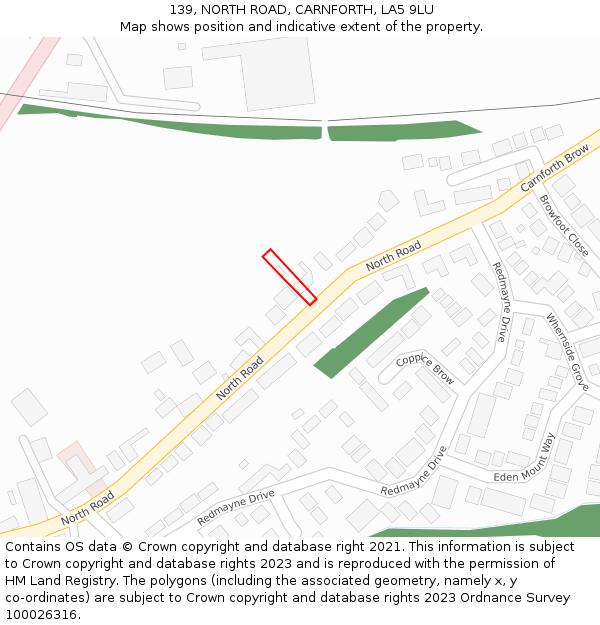 139, NORTH ROAD, CARNFORTH, LA5 9LU: Location map and indicative extent of plot