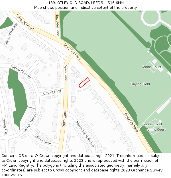 139, OTLEY OLD ROAD, LEEDS, LS16 6HH: Location map and indicative extent of plot