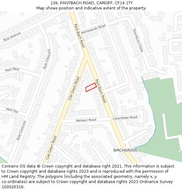 139, PANTBACH ROAD, CARDIFF, CF14 1TY: Location map and indicative extent of plot