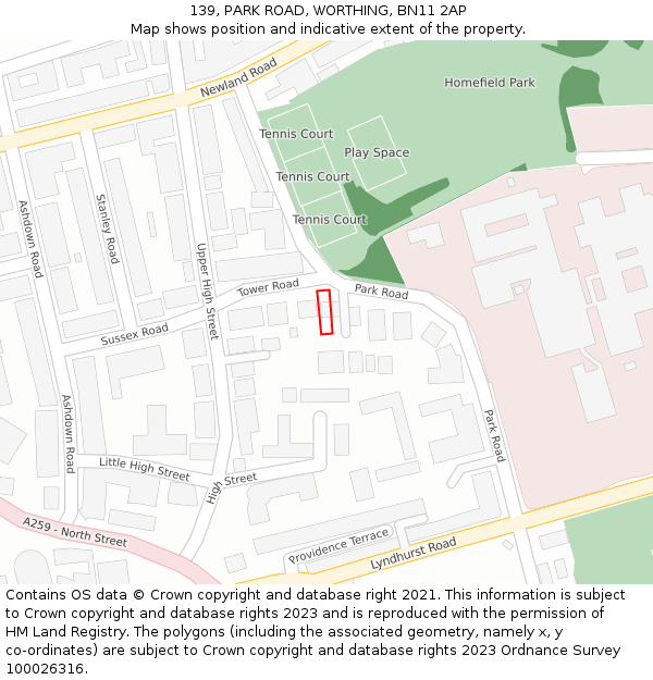 139, PARK ROAD, WORTHING, BN11 2AP: Location map and indicative extent of plot