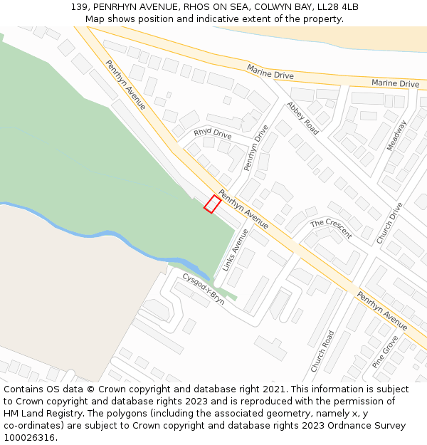 139, PENRHYN AVENUE, RHOS ON SEA, COLWYN BAY, LL28 4LB: Location map and indicative extent of plot