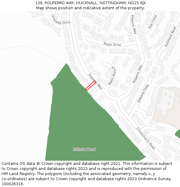 139, POLPERRO WAY, HUCKNALL, NOTTINGHAM, NG15 6JX: Location map and indicative extent of plot