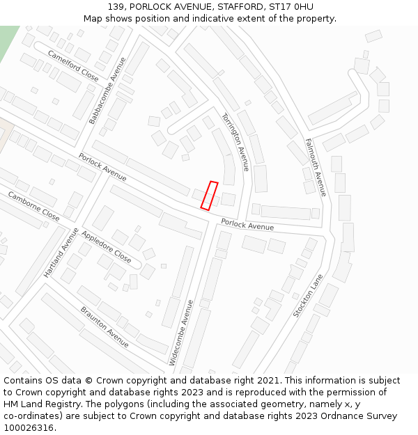 139, PORLOCK AVENUE, STAFFORD, ST17 0HU: Location map and indicative extent of plot