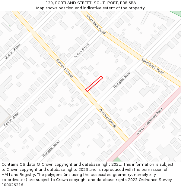 139, PORTLAND STREET, SOUTHPORT, PR8 6RA: Location map and indicative extent of plot