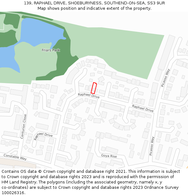139, RAPHAEL DRIVE, SHOEBURYNESS, SOUTHEND-ON-SEA, SS3 9UR: Location map and indicative extent of plot