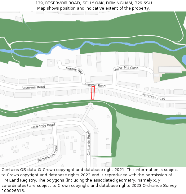 139, RESERVOIR ROAD, SELLY OAK, BIRMINGHAM, B29 6SU: Location map and indicative extent of plot