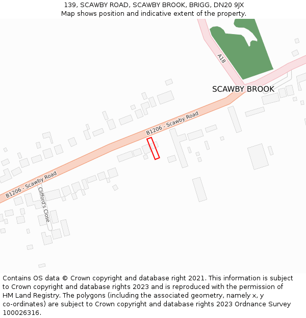 139, SCAWBY ROAD, SCAWBY BROOK, BRIGG, DN20 9JX: Location map and indicative extent of plot