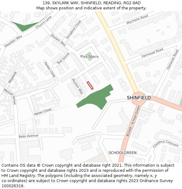 139, SKYLARK WAY, SHINFIELD, READING, RG2 9AD: Location map and indicative extent of plot