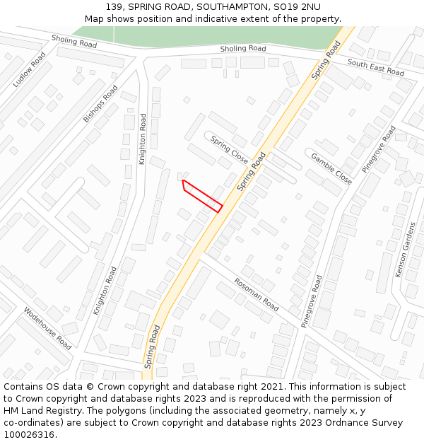 139, SPRING ROAD, SOUTHAMPTON, SO19 2NU: Location map and indicative extent of plot