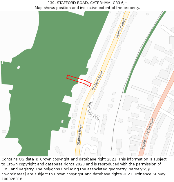 139, STAFFORD ROAD, CATERHAM, CR3 6JH: Location map and indicative extent of plot