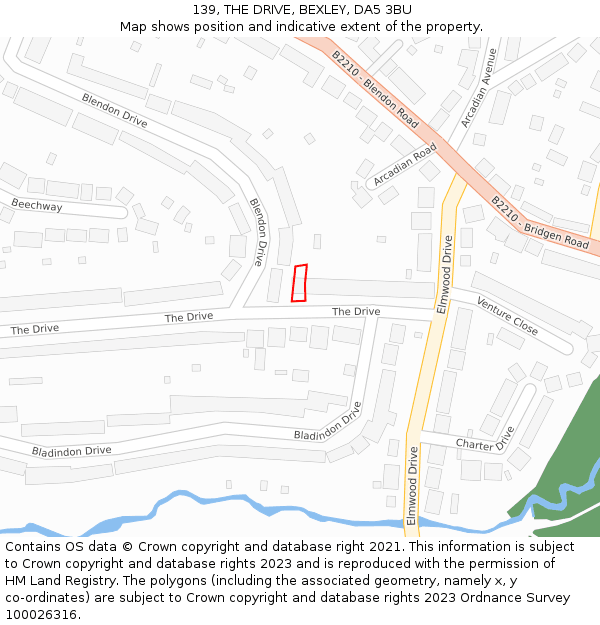 139, THE DRIVE, BEXLEY, DA5 3BU: Location map and indicative extent of plot