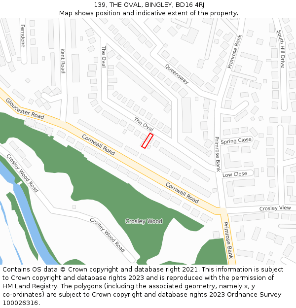 139, THE OVAL, BINGLEY, BD16 4RJ: Location map and indicative extent of plot