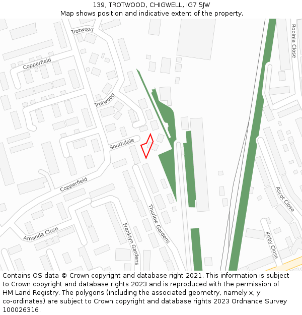 139, TROTWOOD, CHIGWELL, IG7 5JW: Location map and indicative extent of plot