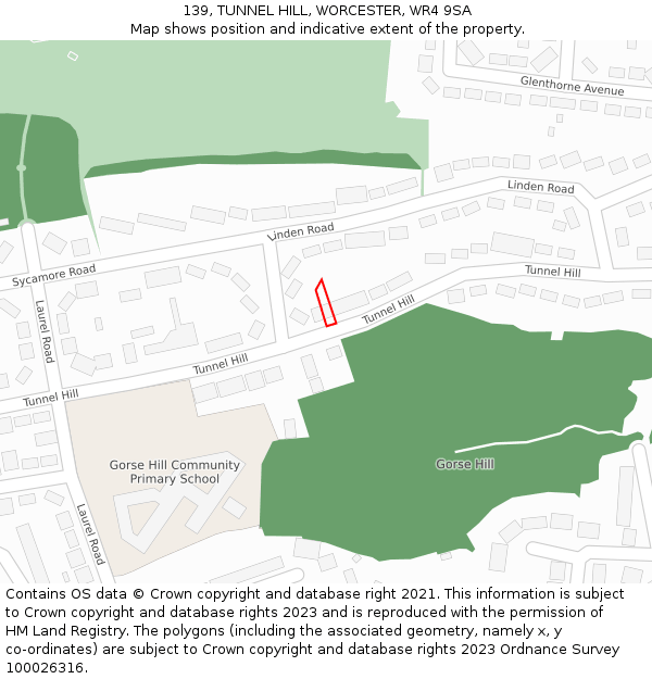 139, TUNNEL HILL, WORCESTER, WR4 9SA: Location map and indicative extent of plot