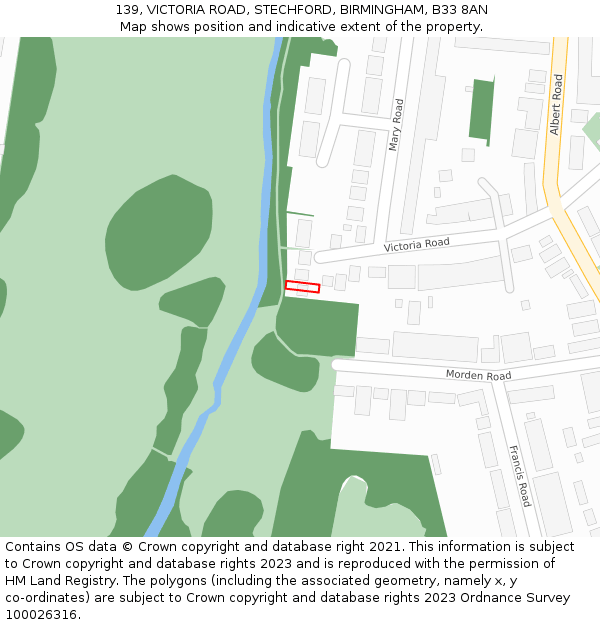 139, VICTORIA ROAD, STECHFORD, BIRMINGHAM, B33 8AN: Location map and indicative extent of plot