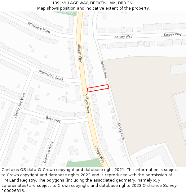 139, VILLAGE WAY, BECKENHAM, BR3 3NL: Location map and indicative extent of plot