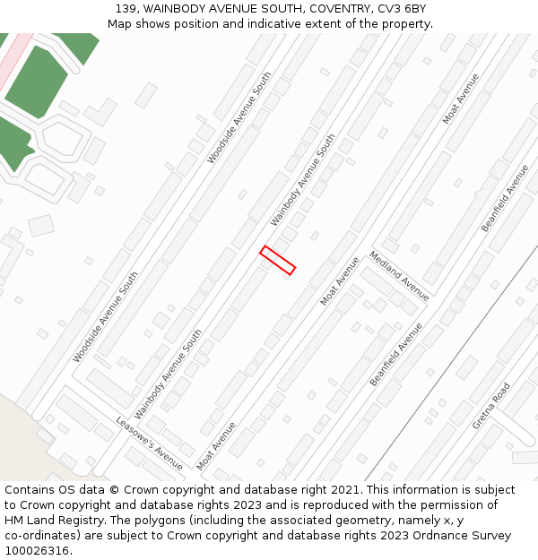 139, WAINBODY AVENUE SOUTH, COVENTRY, CV3 6BY: Location map and indicative extent of plot