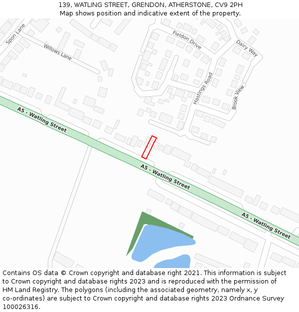 139, WATLING STREET, GRENDON, ATHERSTONE, CV9 2PH: Location map and indicative extent of plot