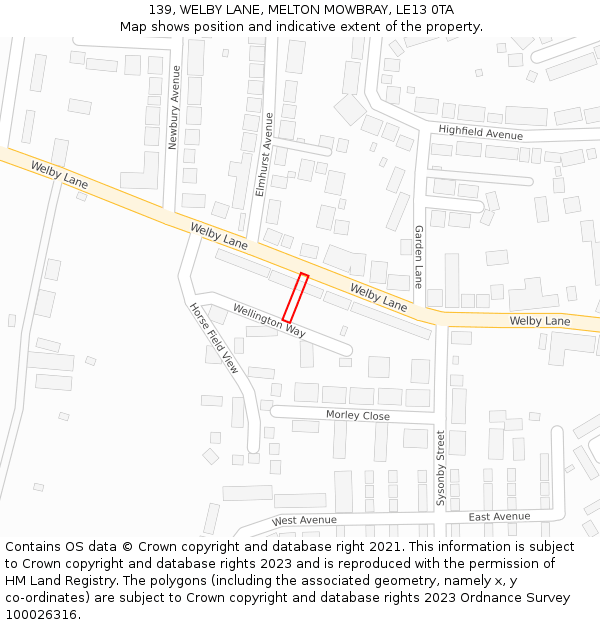 139, WELBY LANE, MELTON MOWBRAY, LE13 0TA: Location map and indicative extent of plot