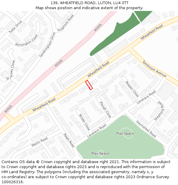 139, WHEATFIELD ROAD, LUTON, LU4 0TT: Location map and indicative extent of plot