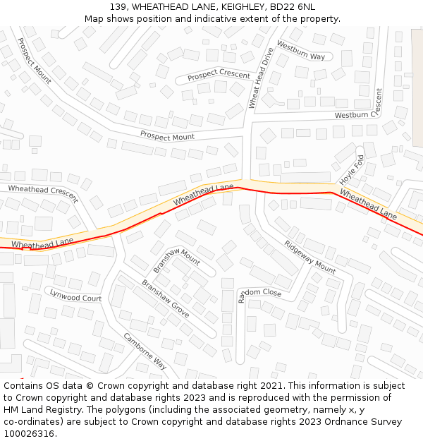 139, WHEATHEAD LANE, KEIGHLEY, BD22 6NL: Location map and indicative extent of plot